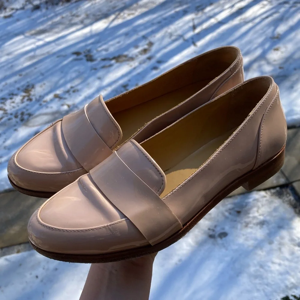 Sézane Light Blush Pink Nude Patent Leather Loafers
